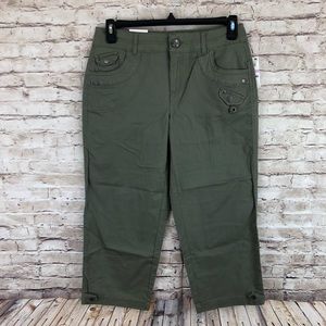 Style & Co Olive Grommet Flap Pocket Crop Capris